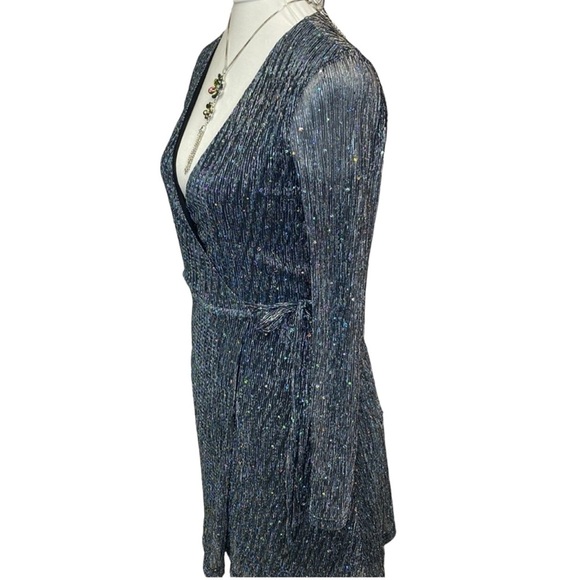 Top Shop Sparkling Silver Wrap Dress - Picture 4 of 9